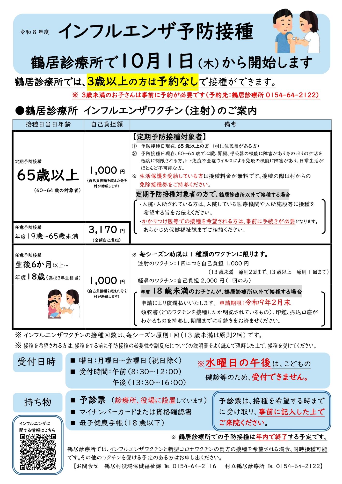 インフルエンザ予防接種お知らせチラシ